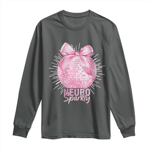 Neurodivergent Neuro Sparkly Long Sleeve Shirt Autism Spectrum ADHD Pink Bow Disco Ball TS11 Dark Heather Print Your Wear