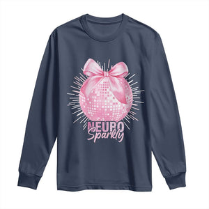 Neurodivergent Neuro Sparkly Long Sleeve Shirt Autism Spectrum ADHD Pink Bow Disco Ball TS11 Navy Print Your Wear