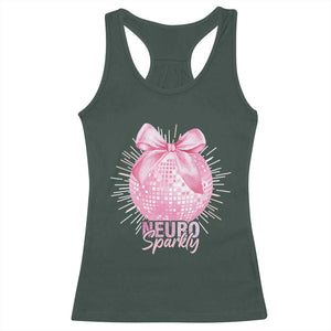Neurodivergent Neuro Sparkly Racerback Tank Top Autism Spectrum ADHD Pink Bow Disco Ball TS11 Dark Forest Green Print Your Wear