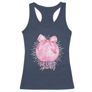 Neurodivergent Neuro Sparkly Racerback Tank Top Autism Spectrum ADHD Pink Bow Disco Ball TS11 Navy Print Your Wear