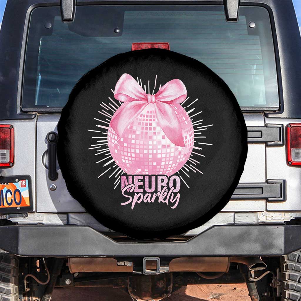Neurodivergent Neuro Sparkly Spare Tire Cover Autism Spectrum ADHD Pink Bow Disco Ball TS11 No hole Black Print Your Wear