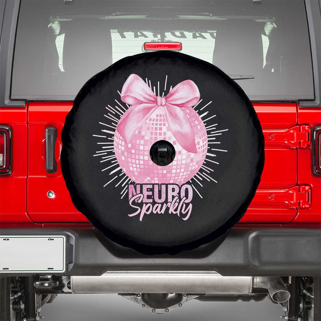 Neurodivergent Neuro Sparkly Spare Tire Cover Autism Spectrum ADHD Pink Bow Disco Ball TS11 Black Print Your Wear