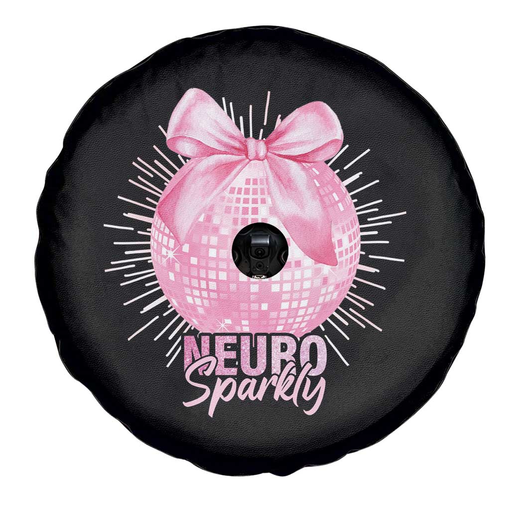 Neurodivergent Neuro Sparkly Spare Tire Cover Autism Spectrum ADHD Pink Bow Disco Ball TS11 Print Your Wear