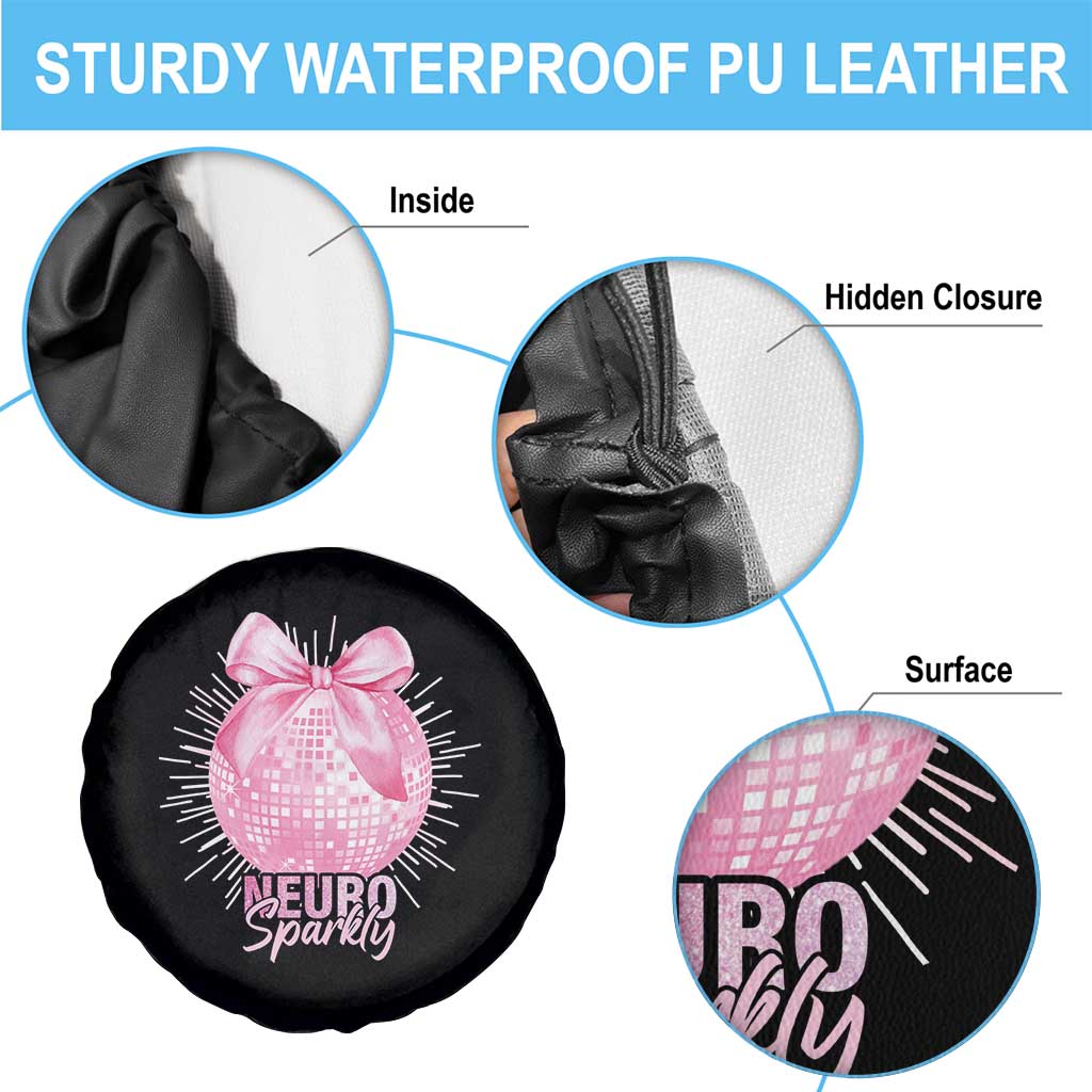Neurodivergent Neuro Sparkly Spare Tire Cover Autism Spectrum ADHD Pink Bow Disco Ball TS11 Print Your Wear