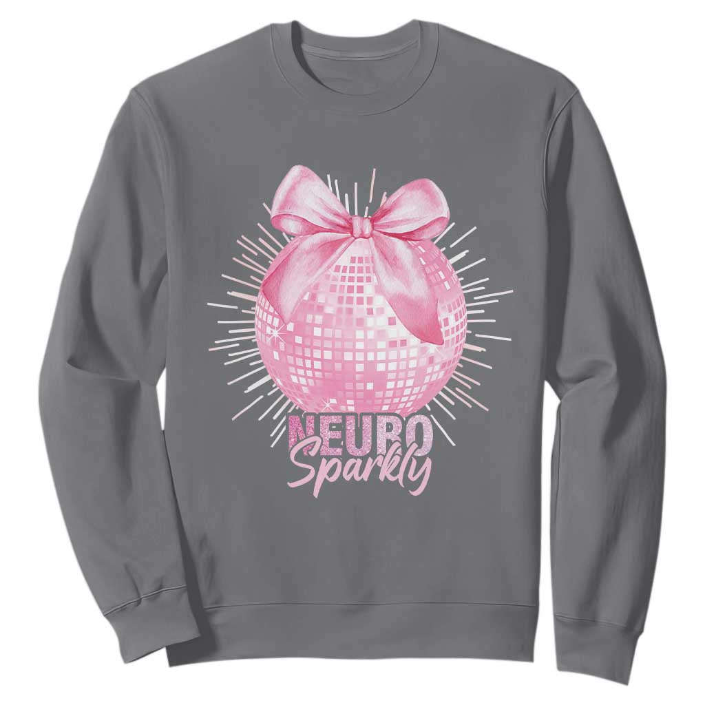 Neurodivergent Neuro Sparkly Sweatshirt Autism Spectrum ADHD Pink Bow Disco Ball TS11 Charcoal Print Your Wear