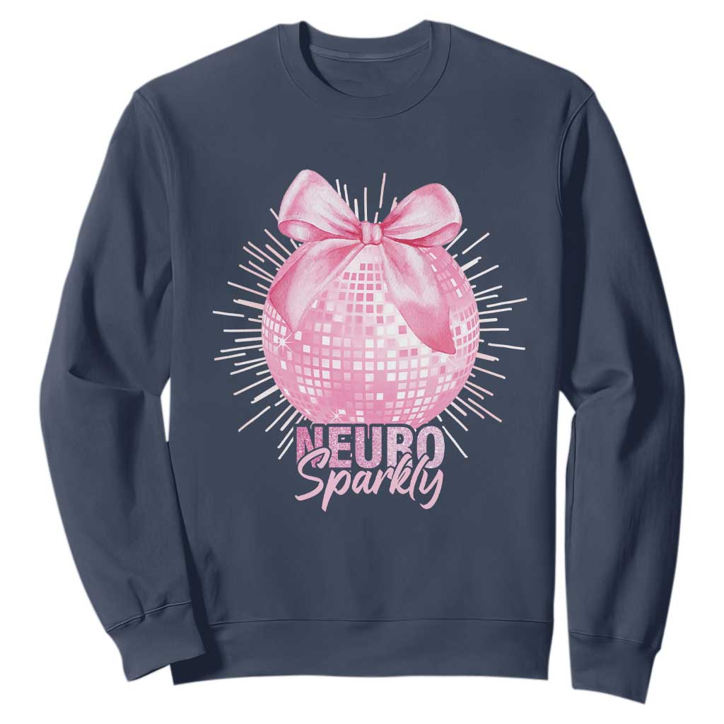 Neurodivergent Neuro Sparkly Sweatshirt Autism Spectrum ADHD Pink Bow Disco Ball TS11 Navy Print Your Wear