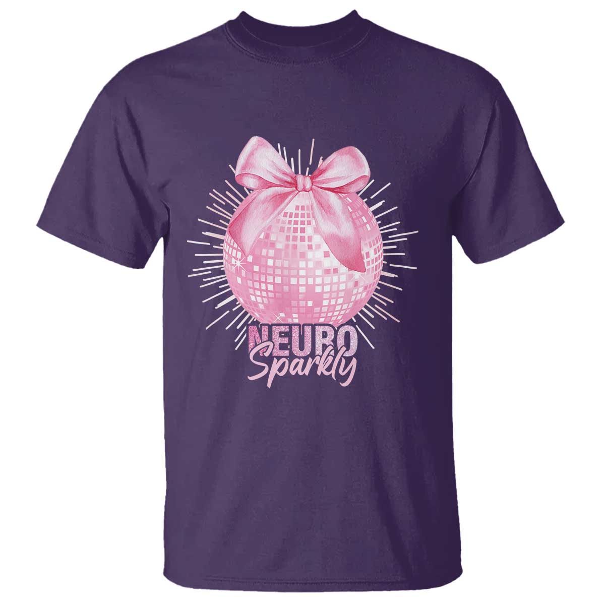 Neurodivergent Neuro Sparkly T Shirt Autism Spectrum ADHD Pink Bow Disco Ball TS11 Purple Print Your Wear