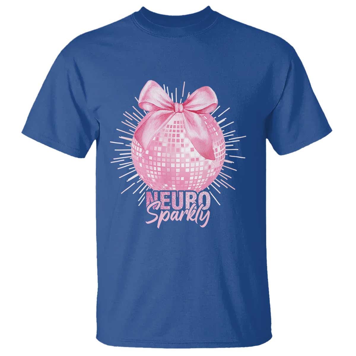 Neurodivergent Neuro Sparkly T Shirt Autism Spectrum ADHD Pink Bow Disco Ball TS11 Royal Blue Print Your Wear