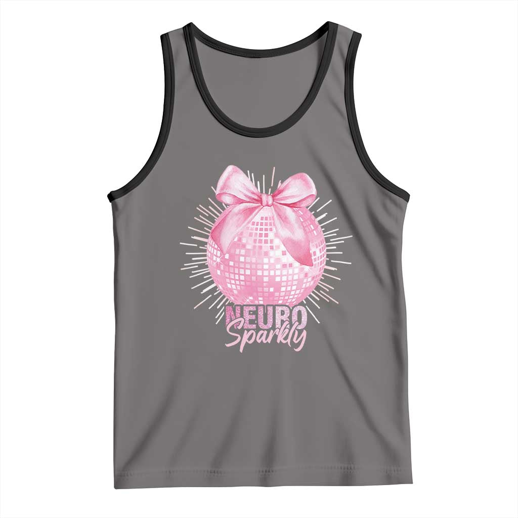 Neurodivergent Neuro Sparkly Tank Top Autism Spectrum ADHD Pink Bow Disco Ball TS11 Deep Heather Black Print Your Wear