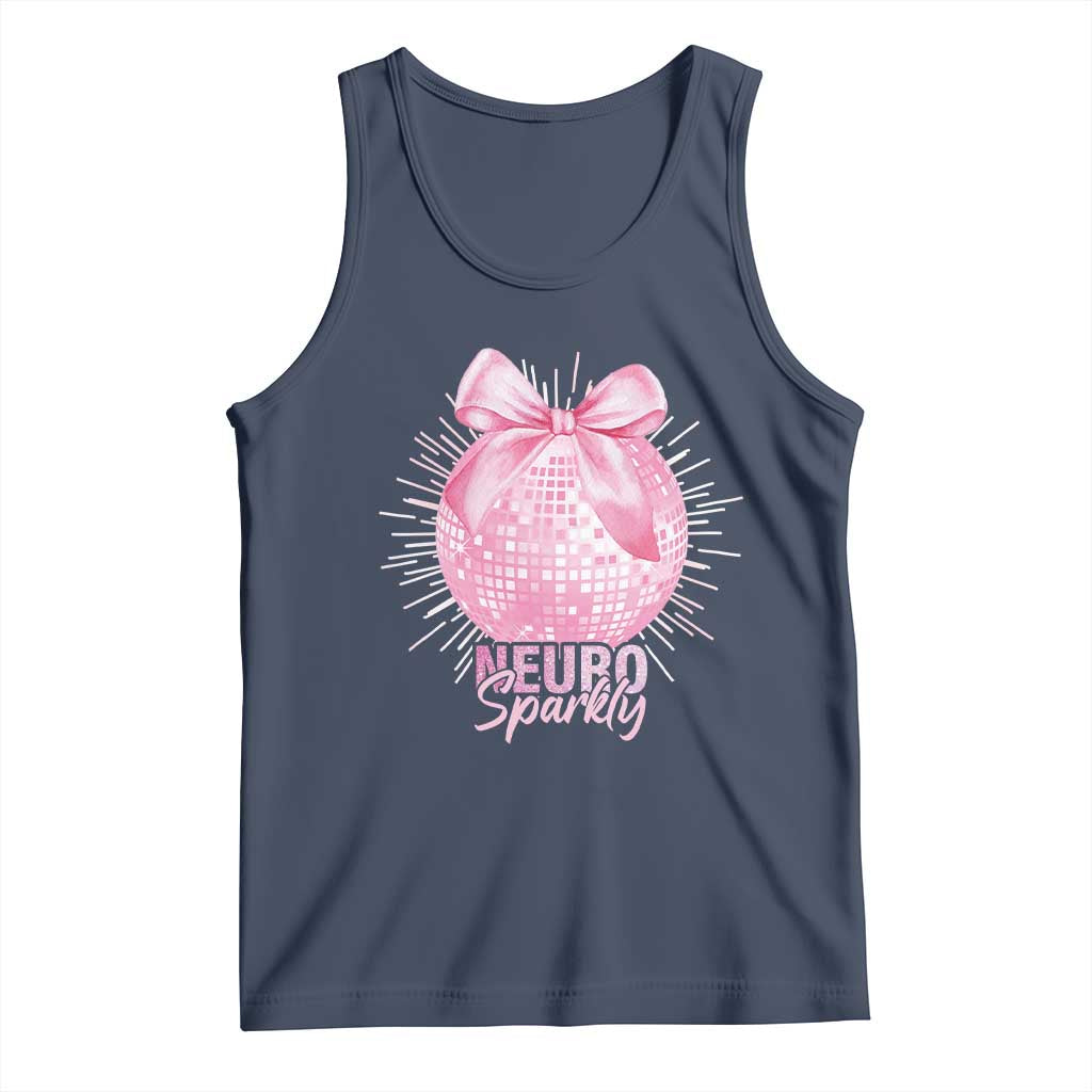 Neurodivergent Neuro Sparkly Tank Top Autism Spectrum ADHD Pink Bow Disco Ball TS11 Navy Print Your Wear