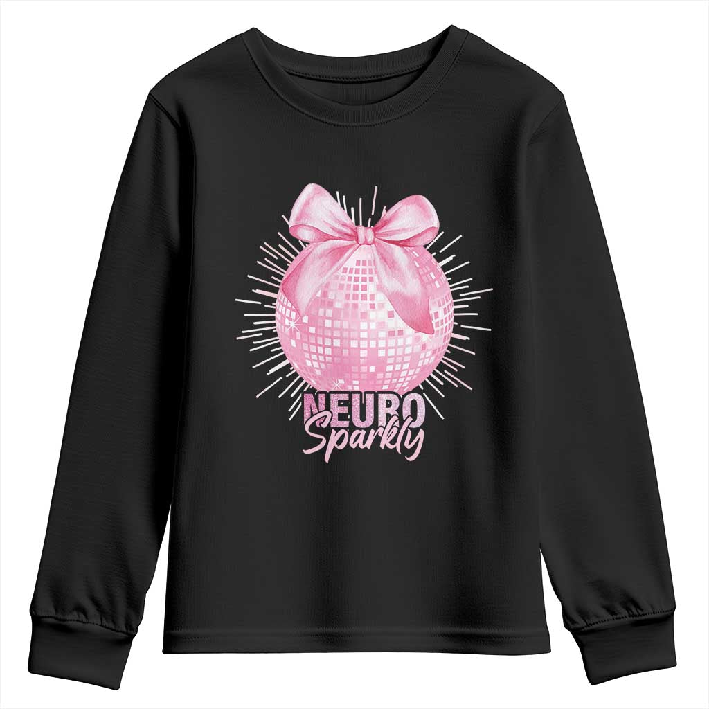 Neurodivergent Neuro Sparkly Youth Sweatshirt Autism Spectrum ADHD Pink Bow Disco Ball TS11 Black Print Your Wear
