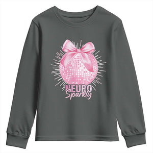 Neurodivergent Neuro Sparkly Youth Sweatshirt Autism Spectrum ADHD Pink Bow Disco Ball TS11 Dark Heather Print Your Wear