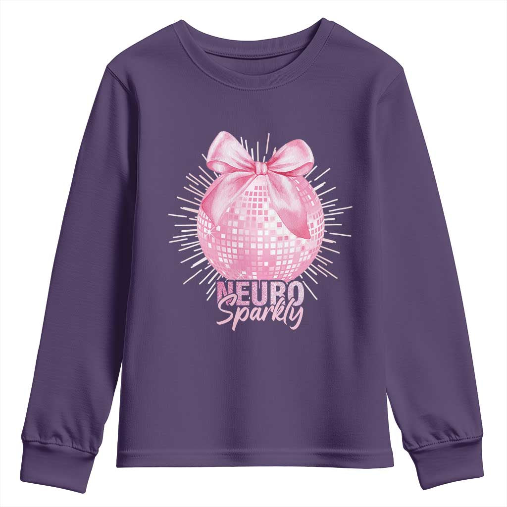 Neurodivergent Neuro Sparkly Youth Sweatshirt Autism Spectrum ADHD Pink Bow Disco Ball TS11 Purple Print Your Wear