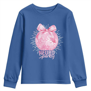 Neurodivergent Neuro Sparkly Youth Sweatshirt Autism Spectrum ADHD Pink Bow Disco Ball TS11 Royal Blue Print Your Wear
