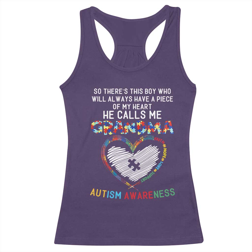 Autism Awareness Grandma Racerback Tank Top So There's This Boy Who Will Always Have A Piece Of My Heart He Calls Me Grandma TS11 Purple Print Your Wear