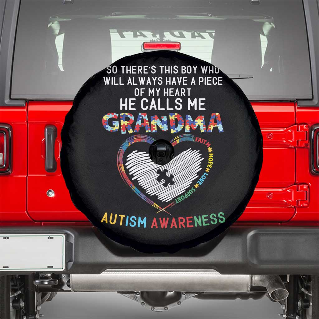 Autism Awareness Grandma Spare Tire Cover So There's This Boy Who Will Always Have A Piece Of My Heart He Calls Me Grandma TS11 Black Print Your Wear
