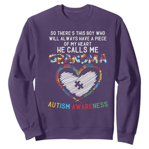 Autism Awareness Grandma Sweatshirt So There's This Boy Who Will Always Have A Piece Of My Heart He Calls Me Grandma TS11 Purple Print Your Wear