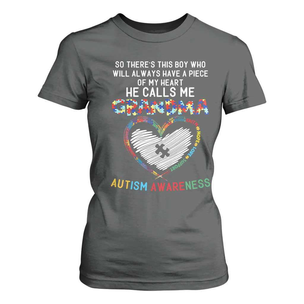 Autism Awareness Grandma T Shirt For Women So There's This Boy Who Will Always Have A Piece Of My Heart He Calls Me Grandma TS11 Dark Heather Print Your Wear