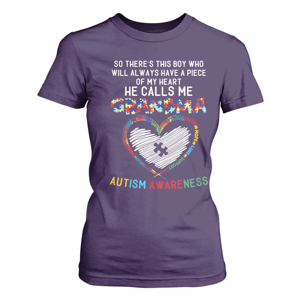 Autism Awareness Grandma T Shirt For Women So There's This Boy Who Will Always Have A Piece Of My Heart He Calls Me Grandma TS11 Purple Print Your Wear