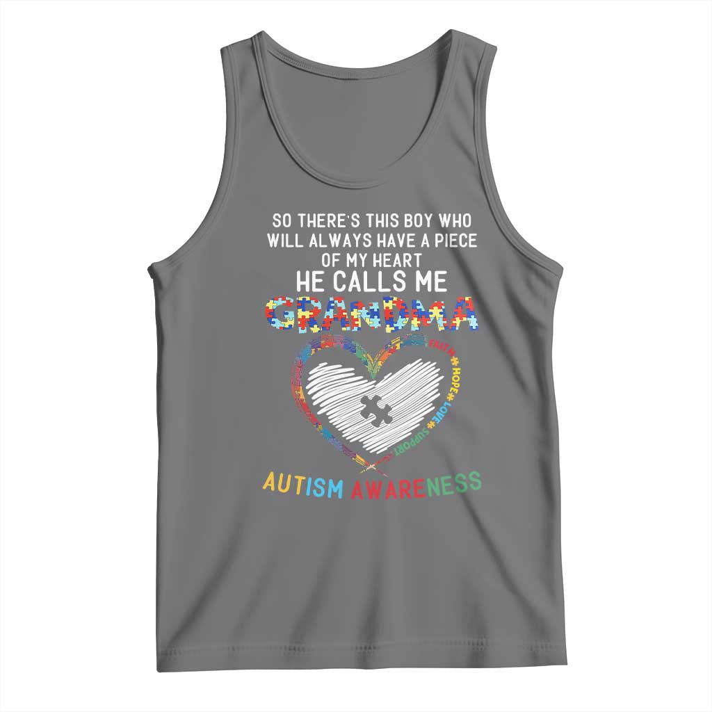 Autism Awareness Grandma Tank Top So There's This Boy Who Will Always Have A Piece Of My Heart He Calls Me Grandma TS11 Black Heather Print Your Wear