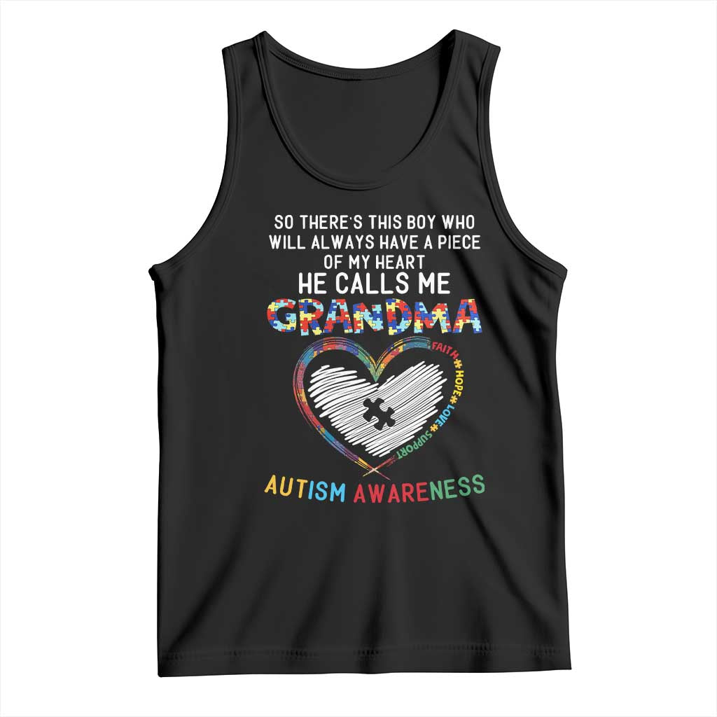 Autism Awareness Grandma Tank Top So There's This Boy Who Will Always Have A Piece Of My Heart He Calls Me Grandma TS11 Black Print Your Wear
