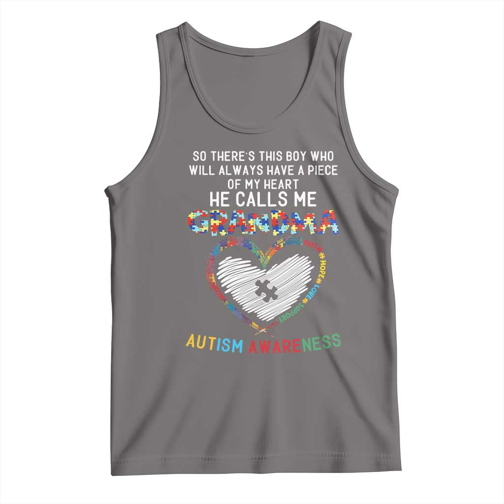 Autism Awareness Grandma Tank Top So There's This Boy Who Will Always Have A Piece Of My Heart He Calls Me Grandma TS11 Deep Heather Print Your Wear
