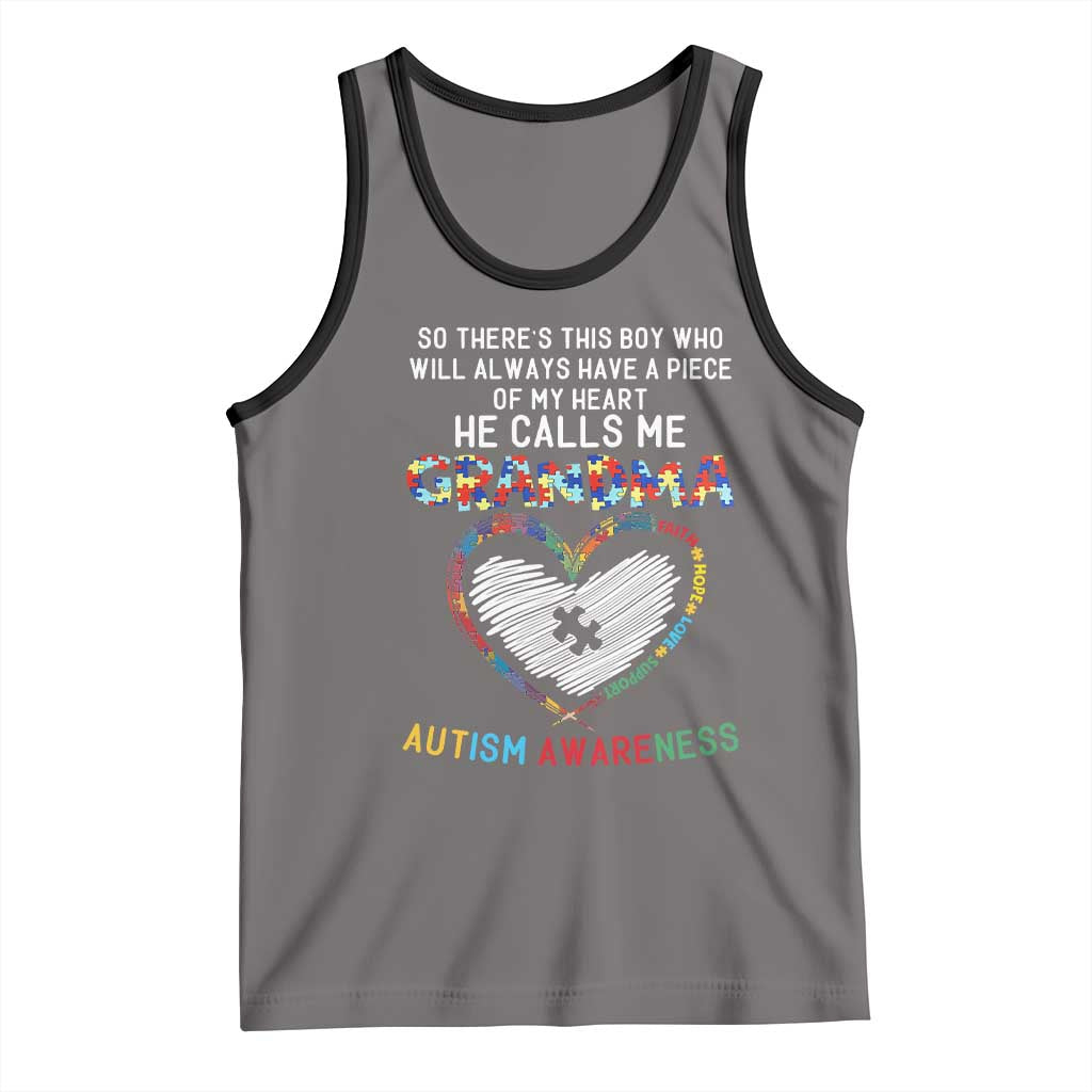 Autism Awareness Grandma Tank Top So There's This Boy Who Will Always Have A Piece Of My Heart He Calls Me Grandma TS11 Deep Heather Black Print Your Wear