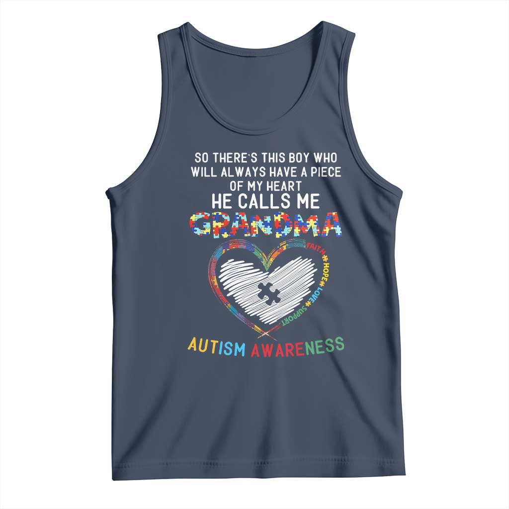 Autism Awareness Grandma Tank Top So There's This Boy Who Will Always Have A Piece Of My Heart He Calls Me Grandma TS11 Navy Print Your Wear
