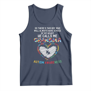 Autism Awareness Grandma Tank Top So There's This Boy Who Will Always Have A Piece Of My Heart He Calls Me Grandma TS11 Navy Print Your Wear