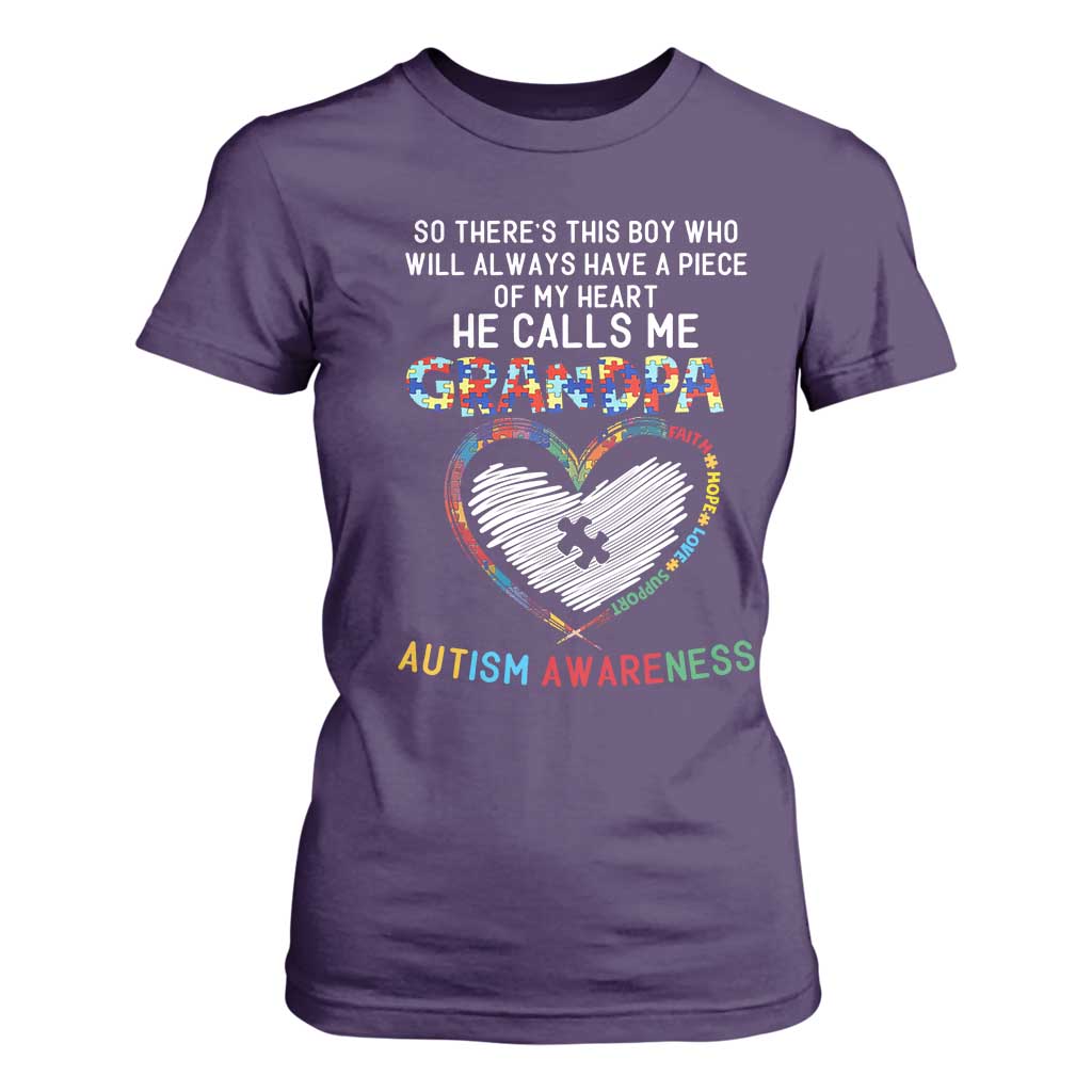 Autism Awareness Grandpa T Shirt For Women So There's This Boy Who Will Always Have A Piece Of My Heart He Calls Me Grandpa TS11 Purple Print Your Wear