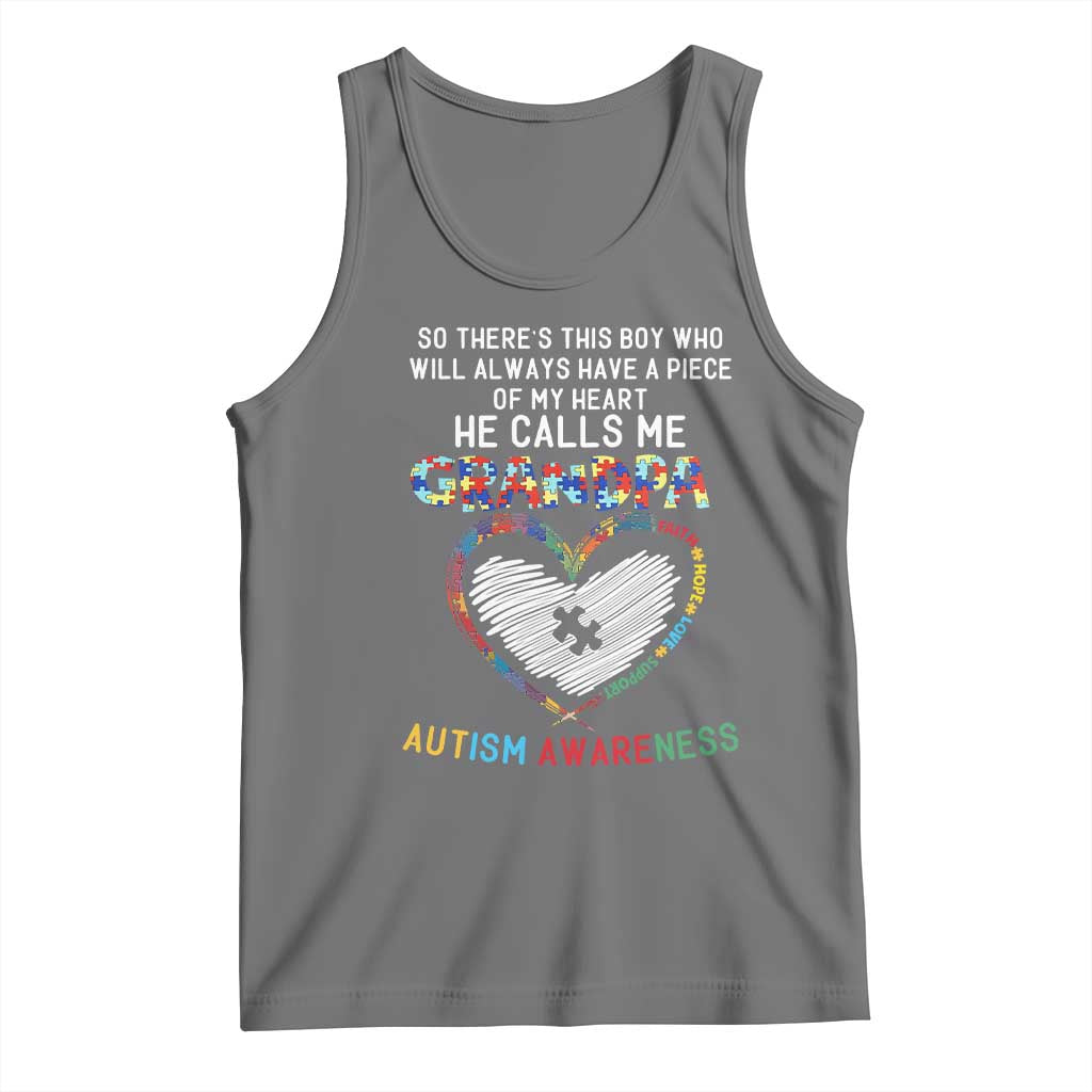 Autism Awareness Grandpa Tank Top So There's This Boy Who Will Always Have A Piece Of My Heart He Calls Me Grandpa TS11 Black Heather Print Your Wear