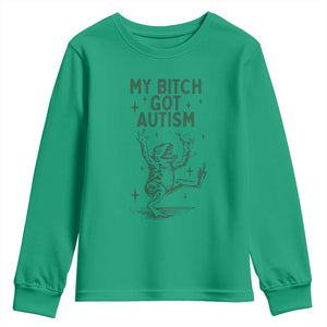 Funny My Bitch Got Autism Meme Youth Sweatshirt Autistic Frog TS11 Irish Green Print Your Wear