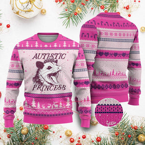 Funny Autistic Princess Ugly Christmas Sweater Autism Awareness Opposum TS11 Hot Pink Print Your Wear