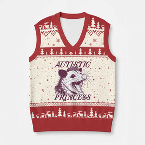 Funny Autistic Princess V-Neck Knit Sweater Vest Autism Awareness Opposum TS11 Beige Red Print Your Wear
