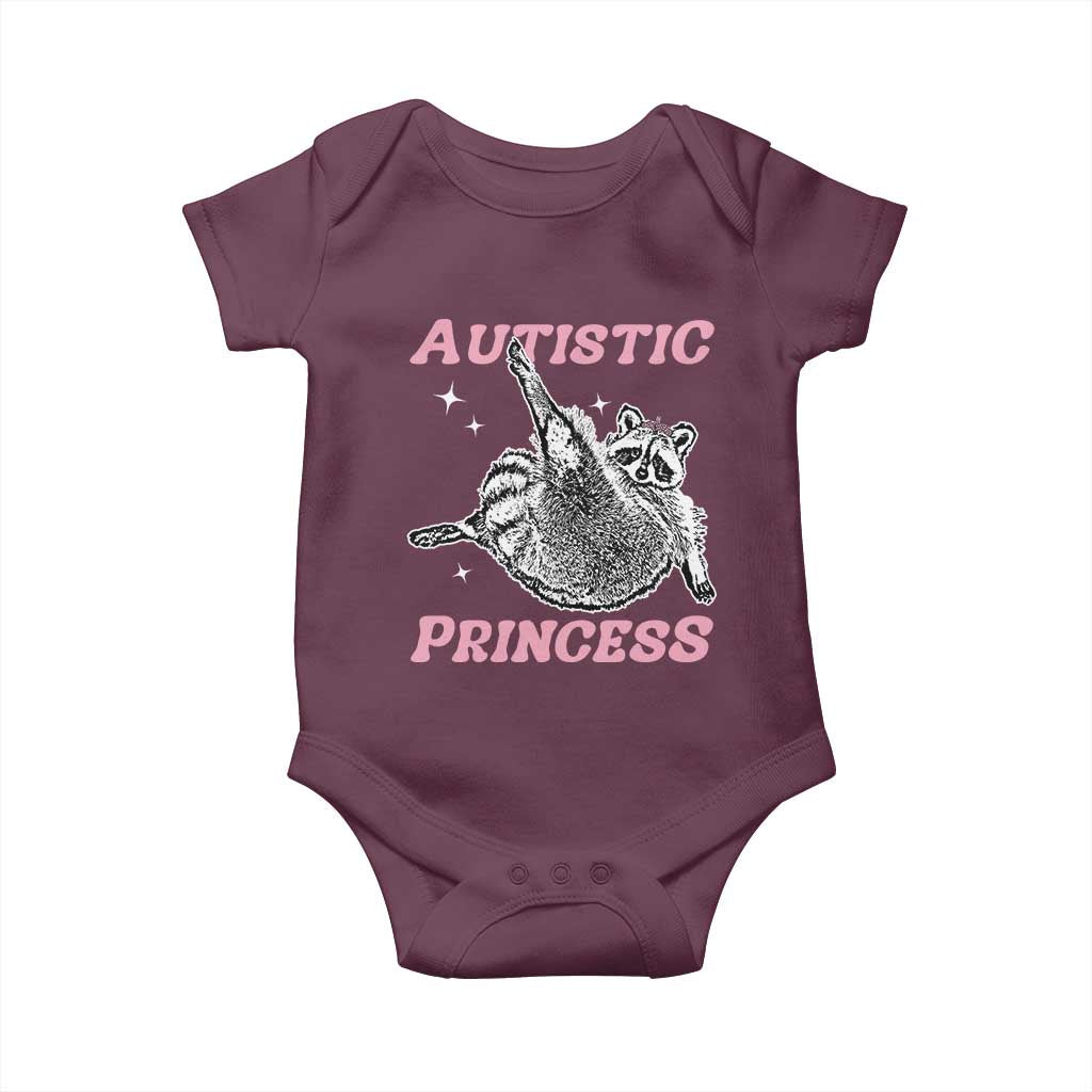 Funny Autistic Princess Baby Onesie Autism Awareness Raccoon TS11 Maroon Print Your Wear