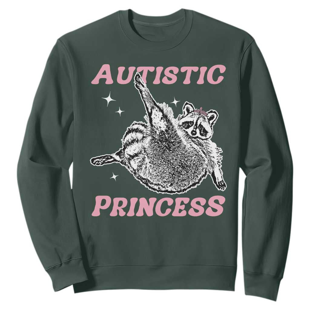 Funny Autistic Princess Sweatshirt Autism Awareness Raccoon TS11 Dark Forest Green Print Your Wear
