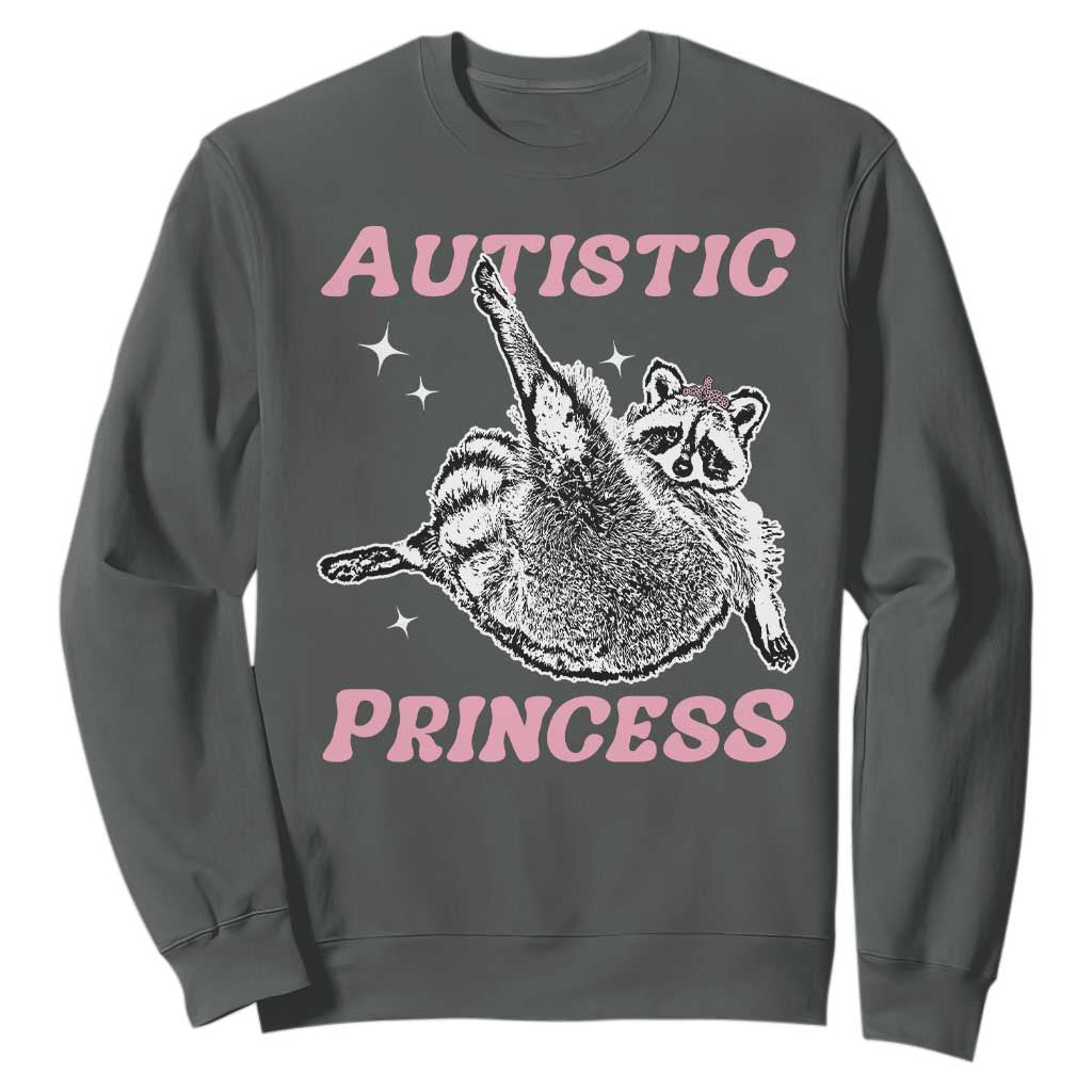 Funny Autistic Princess Sweatshirt Autism Awareness Raccoon TS11 Dark Heather Print Your Wear