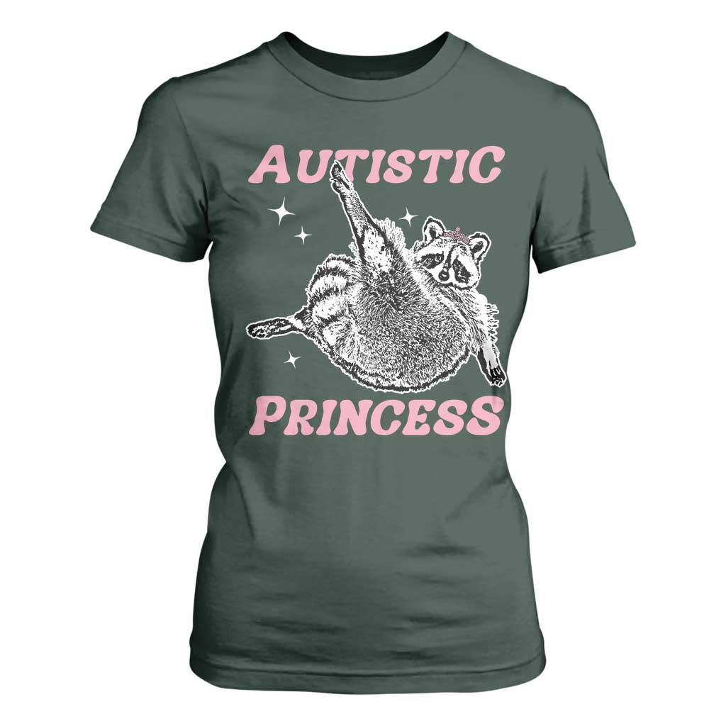 Funny Autistic Princess T Shirt For Women Autism Awareness Raccoon TS11 Dark Forest Green Print Your Wear