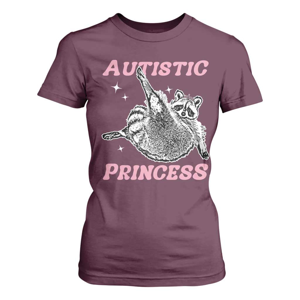 Funny Autistic Princess T Shirt For Women Autism Awareness Raccoon TS11 Maroon Print Your Wear