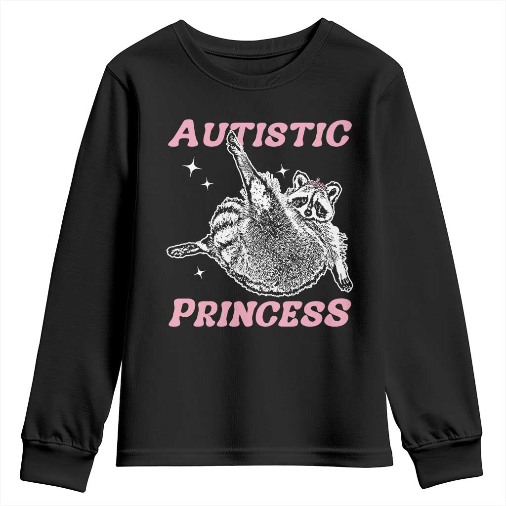Funny Autistic Princess Youth Sweatshirt Autism Awareness Raccoon TS11 Black Print Your Wear