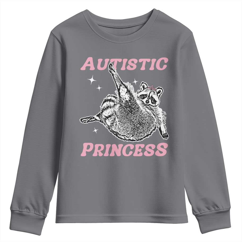 Funny Autistic Princess Youth Sweatshirt Autism Awareness Raccoon TS11 Charcoal Print Your Wear