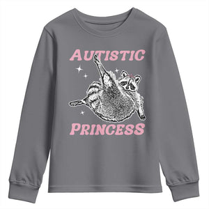 Funny Autistic Princess Youth Sweatshirt Autism Awareness Raccoon TS11 Charcoal Print Your Wear