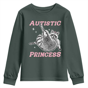 Funny Autistic Princess Youth Sweatshirt Autism Awareness Raccoon TS11 Dark Forest Green Print Your Wear
