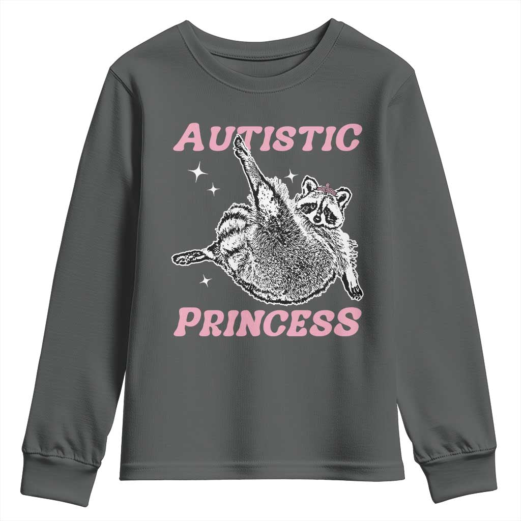 Funny Autistic Princess Youth Sweatshirt Autism Awareness Raccoon TS11 Dark Heather Print Your Wear
