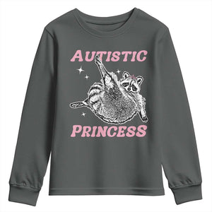 Funny Autistic Princess Youth Sweatshirt Autism Awareness Raccoon TS11 Dark Heather Print Your Wear