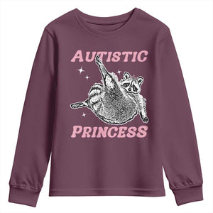 Funny Autistic Princess Youth Sweatshirt Autism Awareness Raccoon TS11 Maroon Print Your Wear