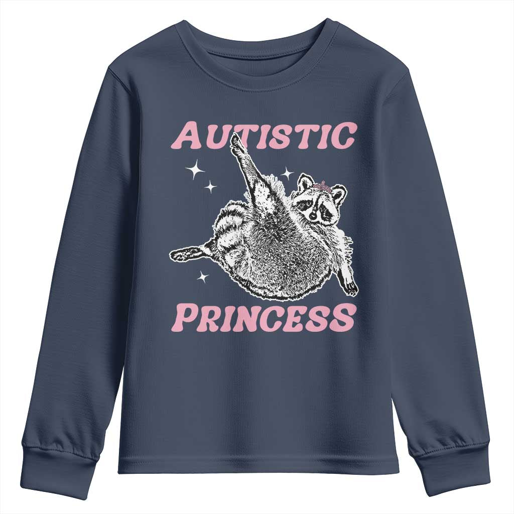 Funny Autistic Princess Youth Sweatshirt Autism Awareness Raccoon TS11 Navy Print Your Wear