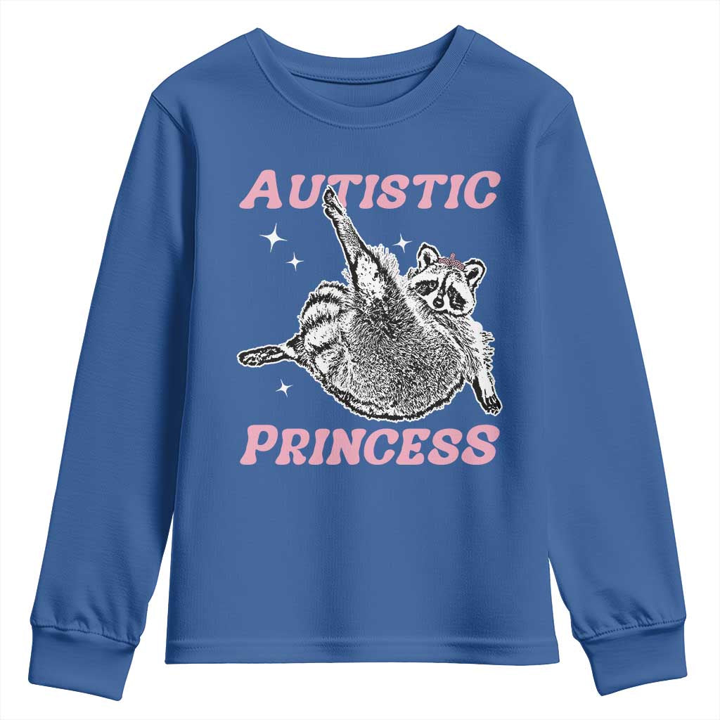 Funny Autistic Princess Youth Sweatshirt Autism Awareness Raccoon TS11 Royal Blue Print Your Wear