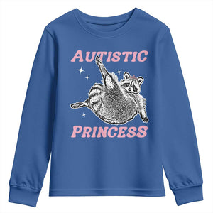 Funny Autistic Princess Youth Sweatshirt Autism Awareness Raccoon TS11 Royal Blue Print Your Wear