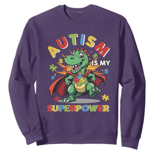Funny Autism Is My Superpower Sweatshirt Autism Awareness Autistic Dinosaur TS11 Purple Print Your Wear